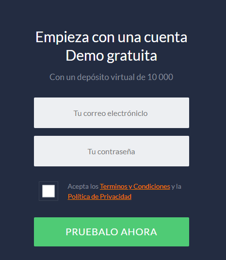 Registrarse en la plataforma de inversión Registrarse en la plataforma de inversión